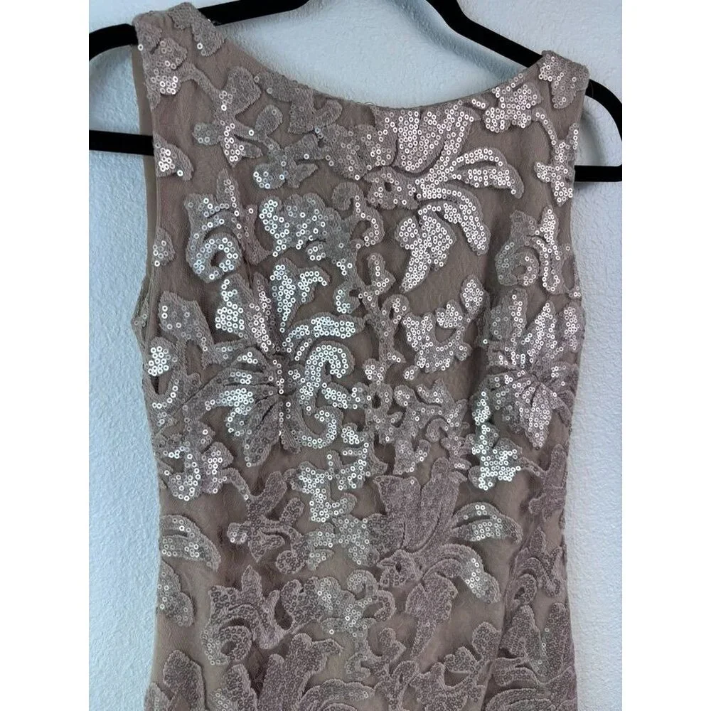 Dress the population women's small beige lace overlay fitted mini party dress - Picture 2 of 9